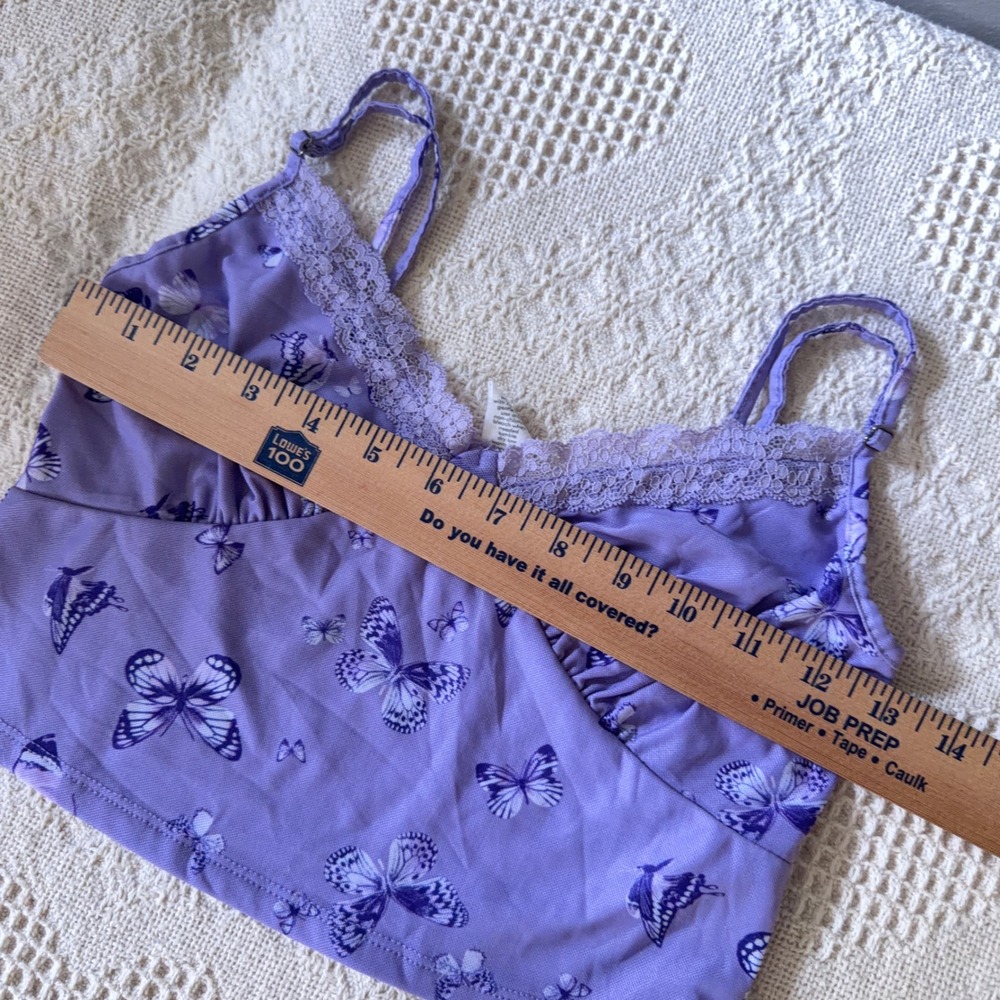 Full Tilt Cami Purple Butterfly Babydoll Festival Lace Trim V-Neck Crop Top Y2K - Picture 5 of 10